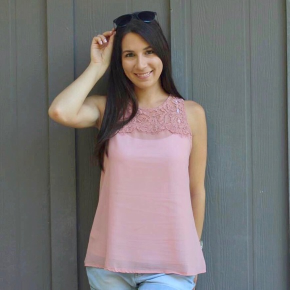 Tops - Blushing Pink Sheer Lace Top
